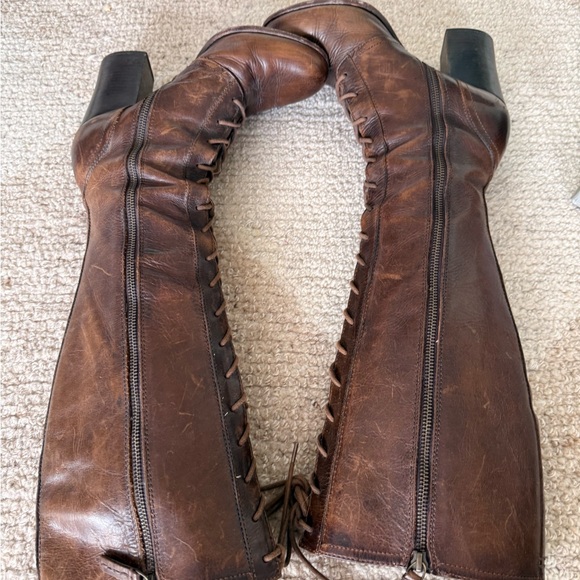 Frye Dark Brown knew high Leather Lace-Up Heeled Boots, size 10 - Picture 11 of 12